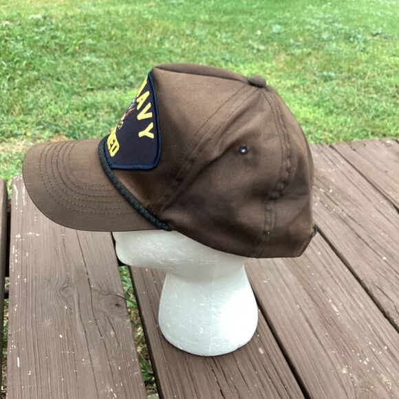 U.S.‎ Navy Retired Brown Baseball Cap Rope Cord Adjustable Hat - Picture 2 of 5